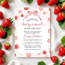 Berry Sweet Croquette Bow Gingham Baby Shower Inbjudningar