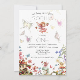 Berry Sweet Fairy Magic Strawberry Garden Birthday Inbjudningar