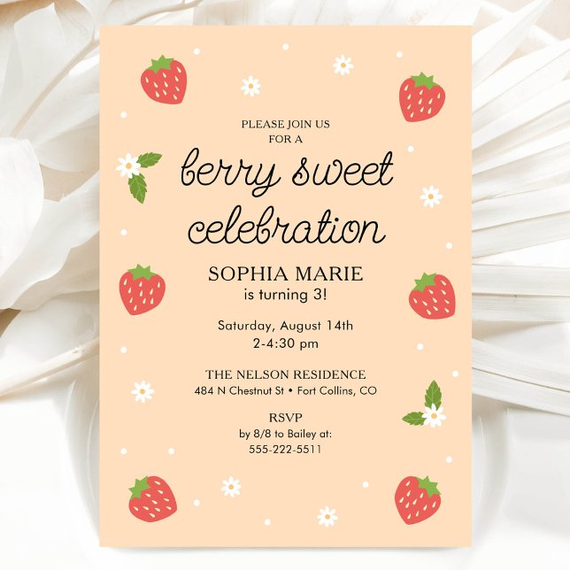 Berry Sweet Firande Strawberry Birthday Peach Inbjudningar (Skapare uppladdad)