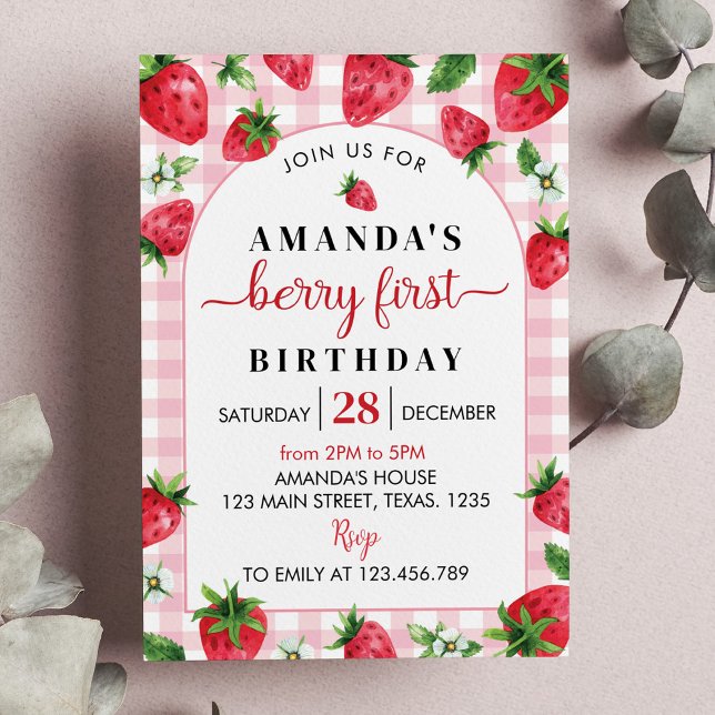 Berry Sweet First Birthday bjudande Jordgubbe Inbjudningar (Skapare uppladdad)