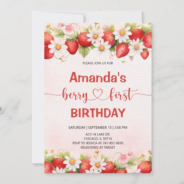 Berry Sweet First Birthday Inbjudningar (Framsida)