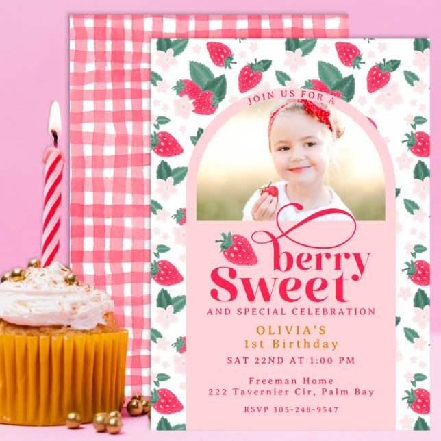 Berry Sweet First Birthday Photo Investigation Inbjudningar (Skapare uppladdad)