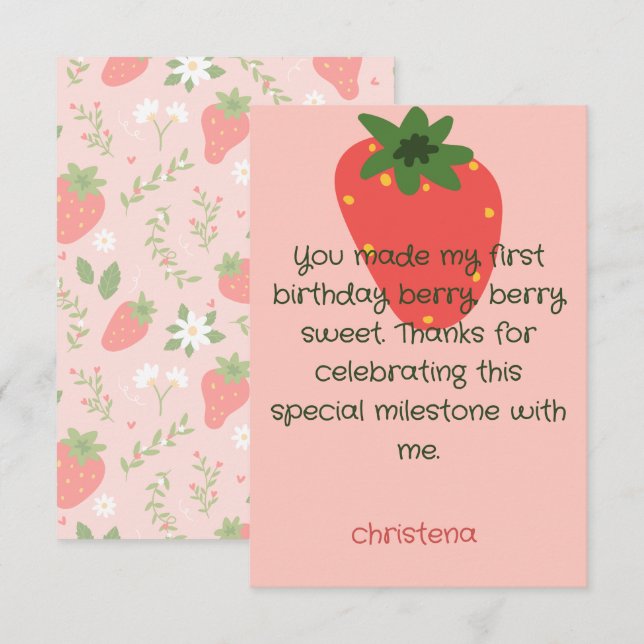 Berry Sweet First Birthday Tack Kort (Fram/baksida)