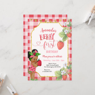 Berry Sweet FIRST Strawberry Birthday Girl Party Inbjudningar