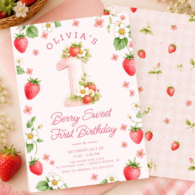 Berry Sweet Första Födelsedagsinbjudan Inbjudningar (Skapare uppladdad)