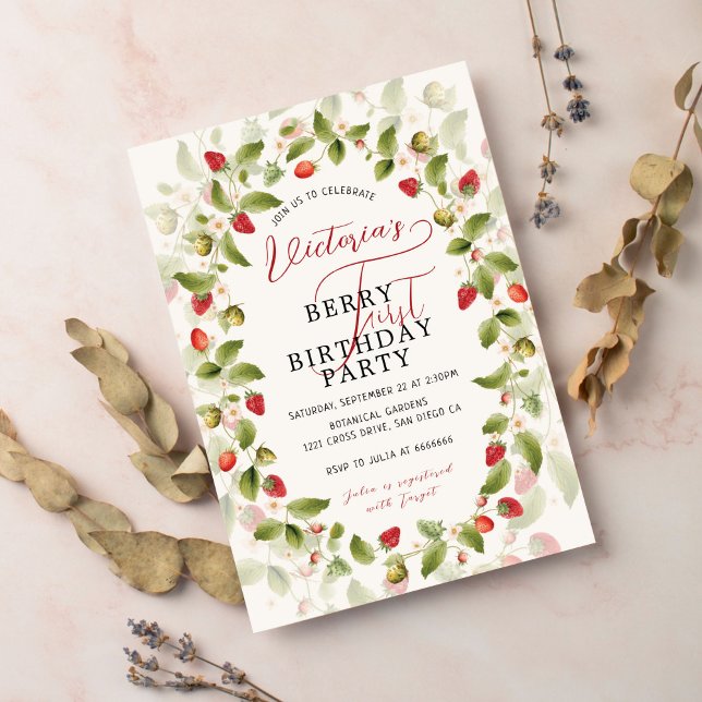 Berry Sweet Fresh Vild Strawberry Photo Birthday Inbjudningar (Skapare uppladdad)
