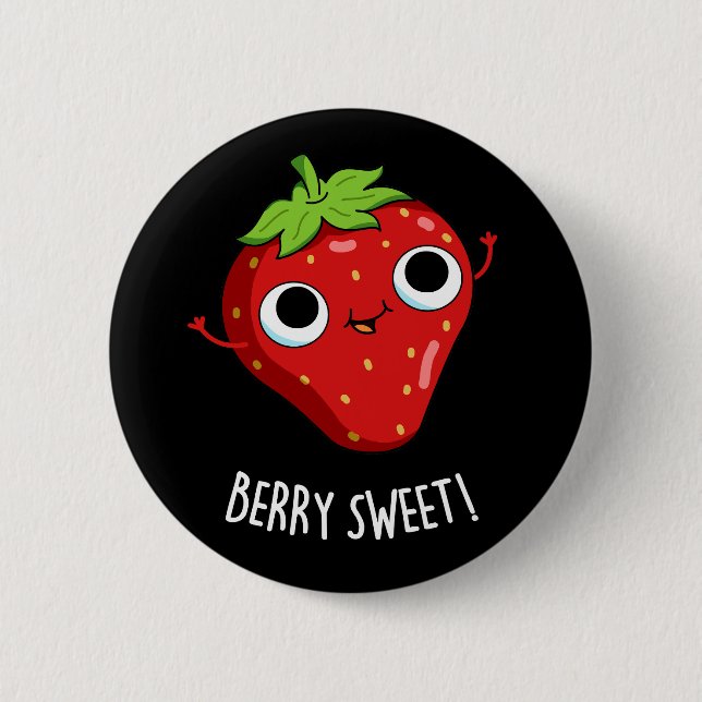 Berry Sweet Funny Strawberry Pun Mörk BG Knapp (Framsida)