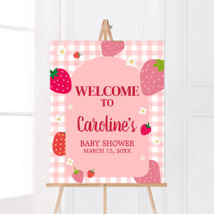 Berry Sweet Gingham Strawberry Baby Shower Välkomm Poster