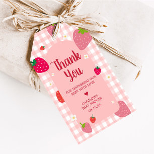 Berry Sweet Gingham Strawberry Favor Tags Presentetikett