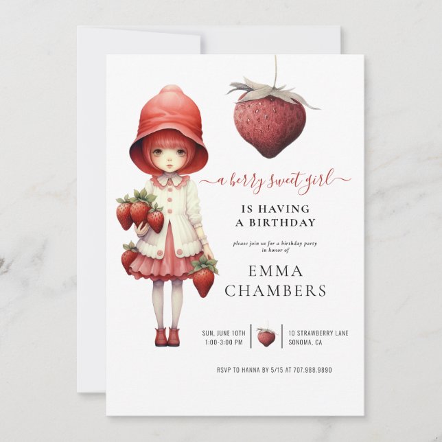 Berry Sweet Girl Födelsedagsfest inbjudan (Framsida)