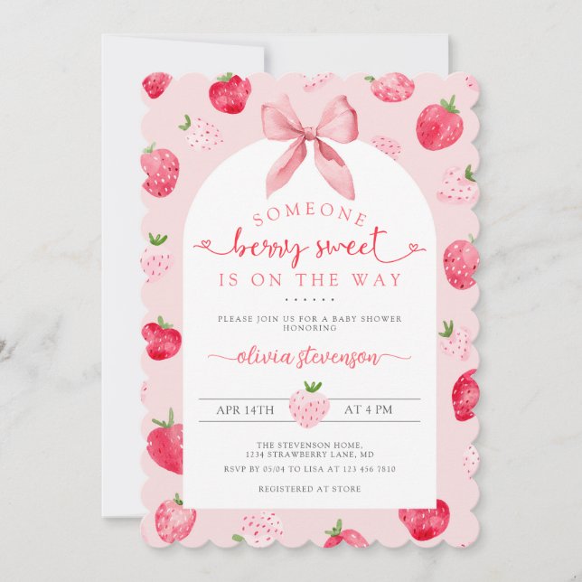 Berry Sweet Girl QR Code All in One Baby Shower Inbjudningar (Framsida)