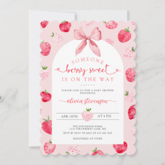 Berry Sweet Girl QR-kod Allt i ett Baby Shower Inbjudningar