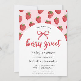 Berry Sweet Girl Rosa Bow Strawberry Baby Shower Inbjudningar