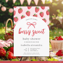 Berry Sweet Girl Rosa Bow Strawberry Baby Shower Inbjudningar
