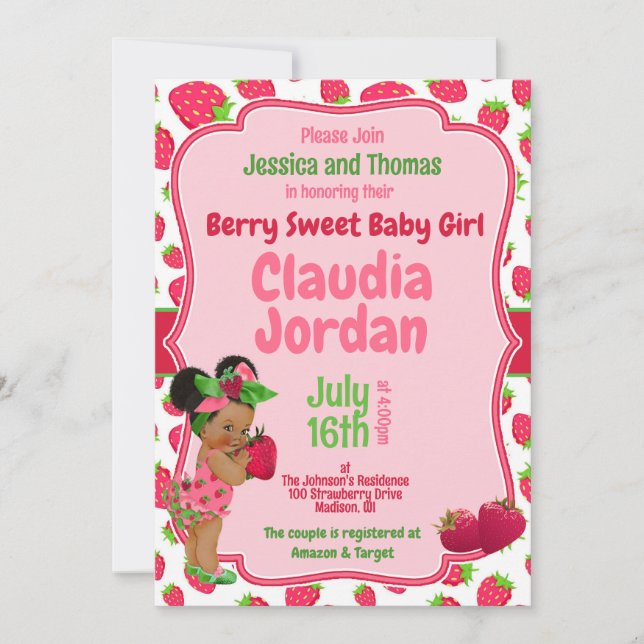 Berry Sweet Girl Strawberry Baby Shower-inbjudan Kort (Framsida)