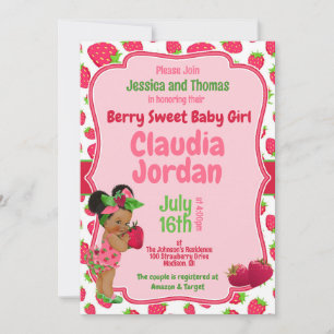 Berry Sweet Girl Strawberry Baby Shower-inbjudan Kort