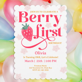 Berry Sweet Girl's 1st Birthday Party - Strawberry Inbjudningar