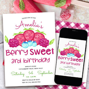 Berry Sweet Girl's 3rd Birthday bjudande Inbjudningar
