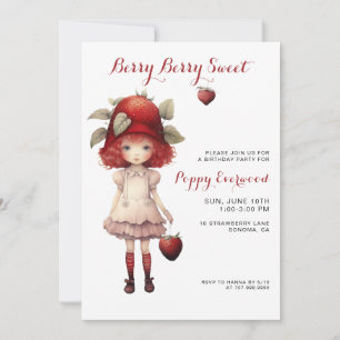 Berry Sweet Girl's Illustrated Födelsedagsfest Inbjudningar