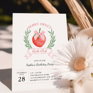 Berry Sweet Girls Klubb Strawberry Bow Birthday Inbjudningar