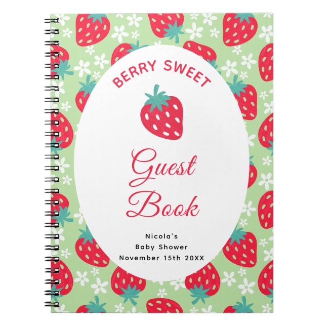 Berry Sweet Green Strawberry Baby Shower Guest Boo Anteckningsbok (Framsidan)