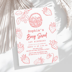 Berry Sweet Hand-dragen Starawberry 1:a födelsedag Inbjudningar