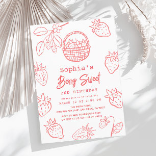 Berry Sweet Hand-dragen Starawberry Girl Birthday Inbjudningar