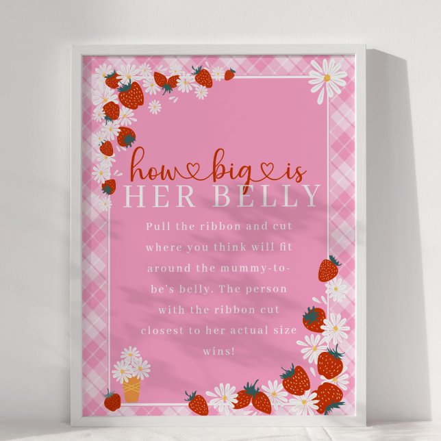 Berry Sweet Hur stort är hennes babybabyskor? Poster (Someone Berry Sweet Way Summer Daisy Flower & Strawberry Pink Plaid How Big is Her Belly Baby Shower)
