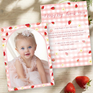 Berry Sweet Jordgubbs 1-års Födelsedagsfoto Tack Kort
