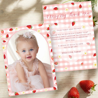 Berry Sweet Jordgubbs 1-års Födelsedagsfoto Tack Kort