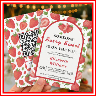 Berry Sweet Jordgubbs Baby Shower QR RSVP Inbjudningar