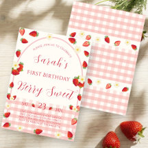 Berry Sweet Jordgubbs Första Födelsedagsinbjudan