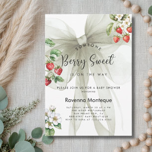 Berry Sweet Jordgubbs Sage Bow Baby Shower Inbjudningar