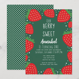 Berry Sweet Jordgubbsbarn 1-årsdag Inbjudningar