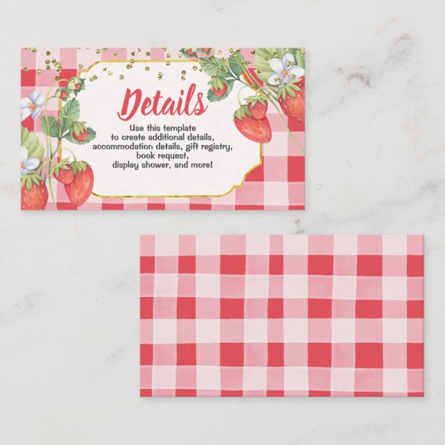 Berry Sweet Jordgubbsfödelsedagsdetaljer Tilläggskort (Fram/baksida)