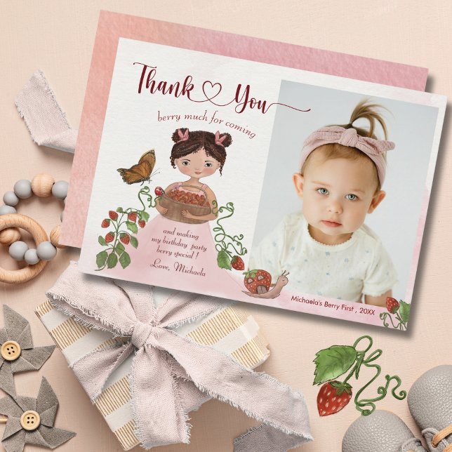 Berry Sweet Kids Födelsedagsfoto Tackkort Tack Kort (Berry Sweet Kids Birthday Photo Thank You Card)