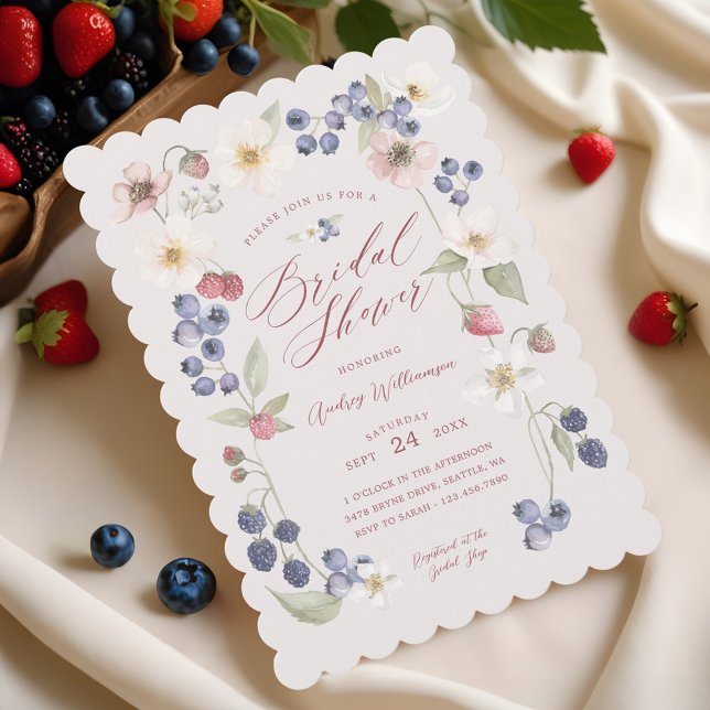 Berry Sweet Möhippa Vild Berries & Flowers Inbjudningar (Berry Sweet Bridal Shower Wild Berries & Flowers Invitation)