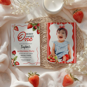 Berry Sweet One 1st Birthday Photo Inbjudningar