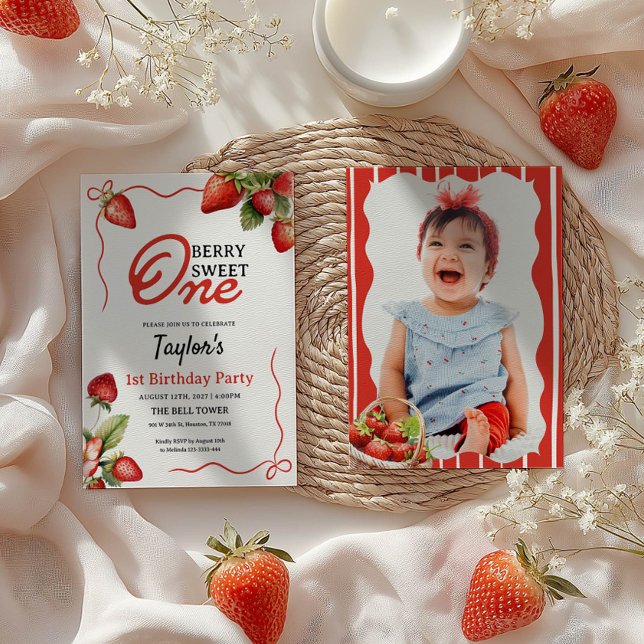 Berry Sweet One 1st Birthday Photo Inbjudningar (Skapare uppladdad)