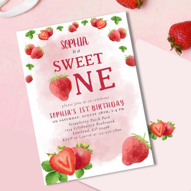 Berry Sweet One 1st Birthday Strawberry Cute Inbjudningar (Skapare uppladdad)