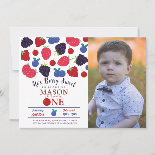 Berry Sweet One First Birthday Boys Fruit Inbjudningar (Framsida)