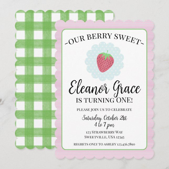 Berry Sweet One First Birthday Inbjudningar (Fram/baksida)