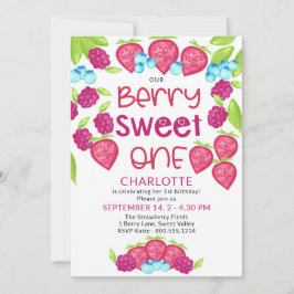 Berry Sweet One Mixed Berries Girls 1:a födelsedag Inbjudningar