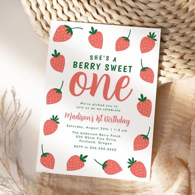 Berry Sweet One Strawberry 1:a födelsedagen Inbjudningar (Skapare uppladdad)