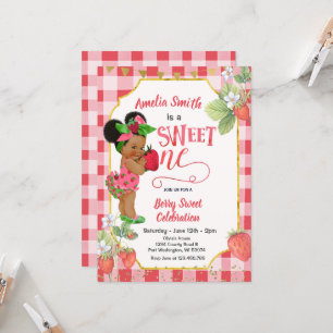 Berry Sweet ONE Strawberry Birthday Girl Party Inbjudningar