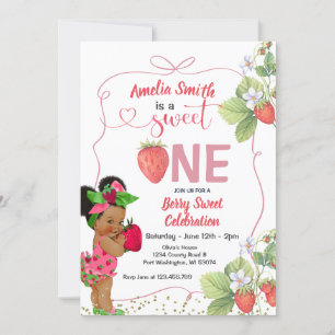 Berry Sweet ONE Strawberry Handdragen 1:a födelsed Inbjudningar