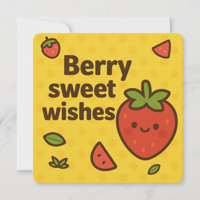 Berry Sweet Önskemål - Cute Strawberry Pun Hälsnin Julkort (Framsida)