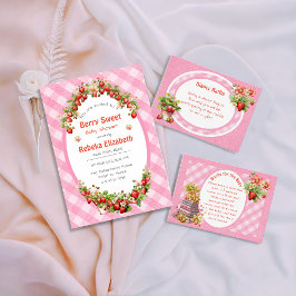 Berry Sweet Pink Gingham Baby Shower Invitation Inbjudningar