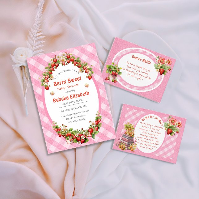 Berry Sweet Pink Gingham Baby Shower Invitation Inbjudningar (Skapare uppladdad)