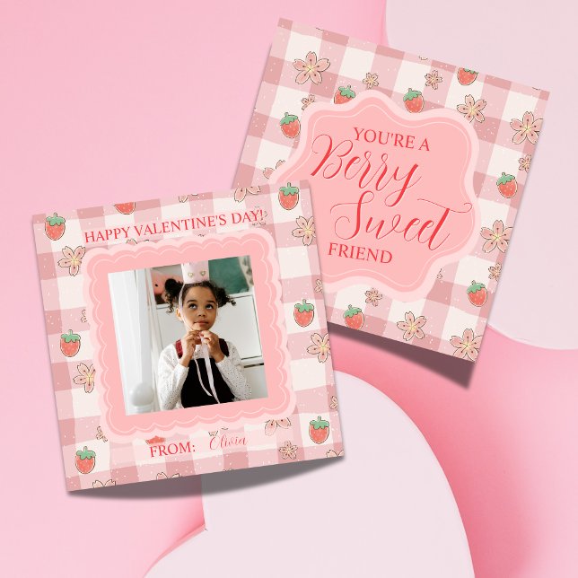 Berry Sweet Pink Gingham Valentines Classroom Card Anteckningskort (Share this Berry Sweet Pink Gingham Valentine's Classroom Note Card! )